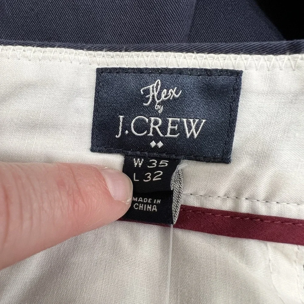 New! J Crew Flex Straight Pants Mens 35x32 Navy Blue Stretch Chino Casual Preppy